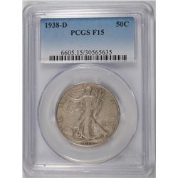 1938-D WALKING LIBERTY HALF DOLLAR PCGS FINE-15