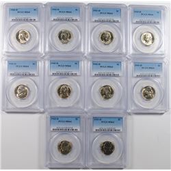 (10) 1943-D JEFFERSON NICKELS PCGS MS-64