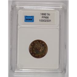 1892 LIBERTY NICKEL CCGS GRADED SUPERB PROOF!