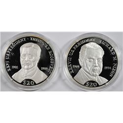 2000 NIXON & ROOSEVELT LIBERIA .999 SILVER PROOF COINS WITH CERTS (2) COINS
