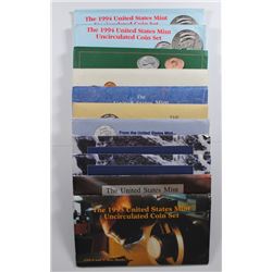 11 - U.S. MINT SETS; 1990, '91, '92, '93, 2-'94, '95, '96, 2-'97, '98 in ORG ENV