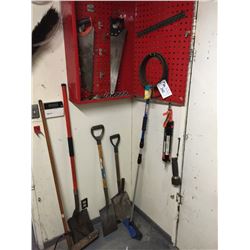 LOT OF SHOVELS AND SAWS