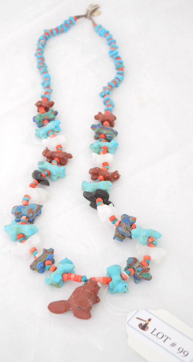 Zuni Indian Carved Fetish Necklace H. Leekya