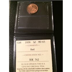 1939 Canada 1 Cent ICCS MS65 Red