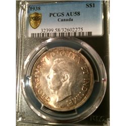 1938 Canada Dollar PCGS AU58