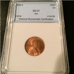 1950-S Lincoln Cent NNC MS67 Red