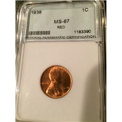 1938 Lincoln Cent NNC MS67 Red