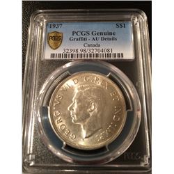 1937 Canada Dollar PCGS Graffiti AU Details