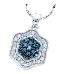 14K White-gold 0.50CTW BLUE DIAMOND FLOWER PENDANT