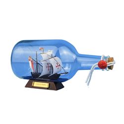 Nautical Santa Maria Ship in a Bottle 9  on Wooden Base