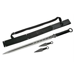 28  NINJA STYLE SWORD W/2 THROWING KNIVES AND SHEATH