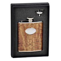 Visol Bronze Brown Crocodile Leather 6oz Flask Gift Set