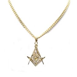 BRASS AND CZ MASONIC PENDANT COMES W/CHAIN