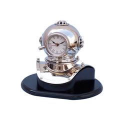 ANTIQUE STYLE CHROME 12  DIVERS HELMENT CLOCK ON BLACK