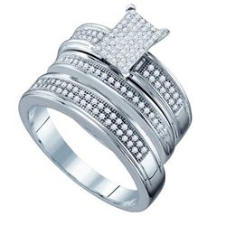 925 Sterling Silver White 0.42CT DIAMOND MICRO PAVE TRI