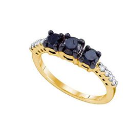 10K Yellow-gold 1.06CTW BLACK DIAMOND 3 STONE RING