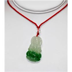 WHITE AND GREEN JADE CHINESE GOOD LUCK CHARM NECKLACE