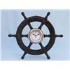 Image 1 : SHISHAM WOOD AND CHROME PIRATES 18" SHIP WHEEL CLOCK