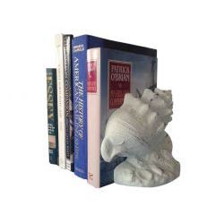 SET OF 2 9" WHITEWASHED CAST IRON CONCH SHELL BOOK ENDS