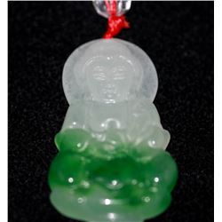 WHITE AND GREEN JADE CHINESE GOOD LUCK CHARM NECKLACE