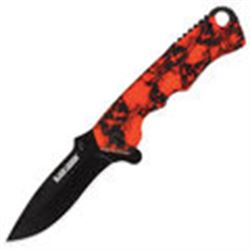 8" SKULL DESIGN HANDLE ORANGE S/A POCKET KNIFE