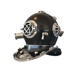 COLLECTIBLE SOLID CHROME 17  MARK V BLACK DIVERS HELMET