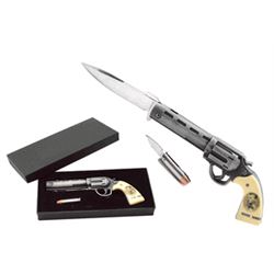JESSE JAMES FOLDING DISPLAY KNIFE W/BULLET KNIFE AND CA