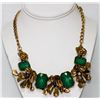 Image 1 : ANTIQUE STYLE BRASS NECKLACE WITH FLOWERS GREEN AND BLU