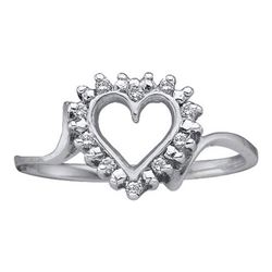 14K White-gold 0.05CTW DIAMOND LADIES HEART CLUSTER RIN