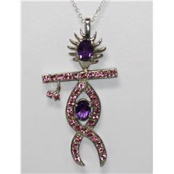 2.62 CTW PINK TOURMALINE AND AMETHYST PENDANT .925 STER