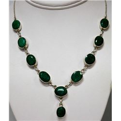 58.69 CTW EMERALD OVAL NECKLACE .925 STERLING SILVER