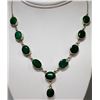 Image 1 : 58.69 CTW EMERALD OVAL NECKLACE .925 STERLING SILVER