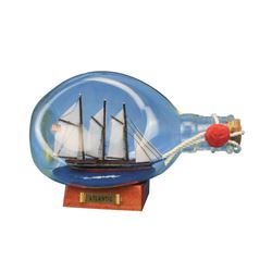 Nautical Atlantic Sailboat in a Glass Bottle 7" on Wood