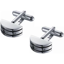 Polished Rhodium Cufflinks with Black Enamel
