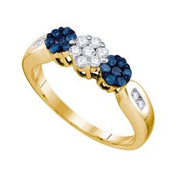 10K Yellow-gold 0.50CT BLUE DIAMOND 3 FLOWER BAND
