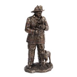 Fireman Rescuing Dog Cold Cast Bronze Statue