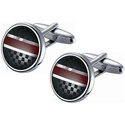 Round Black Checkered and Red Striped Stainless Steel C