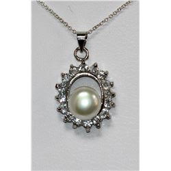 WHITE PEARL AND CZ PENDANT