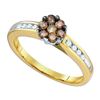 Image 1 : 10KT Yellow Gold 0.5CTW COGNAC DIAMOND FLOWER RING