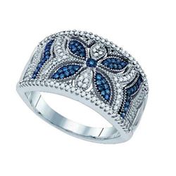 10KT White Gold 0.40CTW BLUE DIAMOND MICRO-PAVE RING