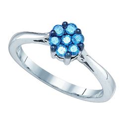 10KT White Gold 0.25CTW BLUE DIAMOND FLOWER RING