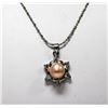 Image 1 : PEACH PEARL WITH CZ PENDANT SILVER NECKLACE .925 STERLI