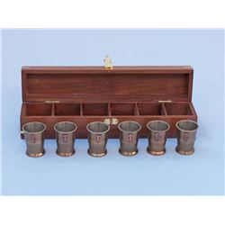 SET OF 6 ANTIQUE STYLE BRASS ANCHOR SHOT GLASSES W/12"