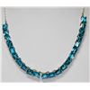 Image 1 : 64.50 CTW BLUE TOPAZ EMERALD CUT NECKLACE .925 STERLING