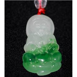 WHITE AND GREEN JADE CHINESE GOOD LUCK CHARM NECKLACE