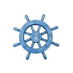 12" RUSTIC LIGHT BLUE DESOCRATIVE SHIPWHEEL W/ANCHOR