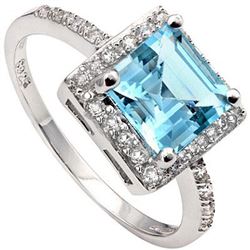 GENUINE 2.10 CTW BLUE TOPAZ AND CZ PLATINUM PLATED .925