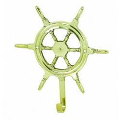 Nautical Solid Brass Ship Wheel Hook 7"
