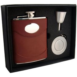 Visol Armstrong 6oz Brown Leather Stellar Flask Gift Se