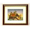 Image 1 : HAND MADE GEM STONE PANTING OF MEN HUNTING A LION